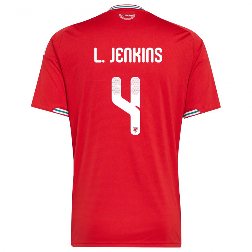 גברים ויילס Lee Jenkins #4 אדום לבן ירוק ג'רזי ביתית 26-28 חולצה קצרה