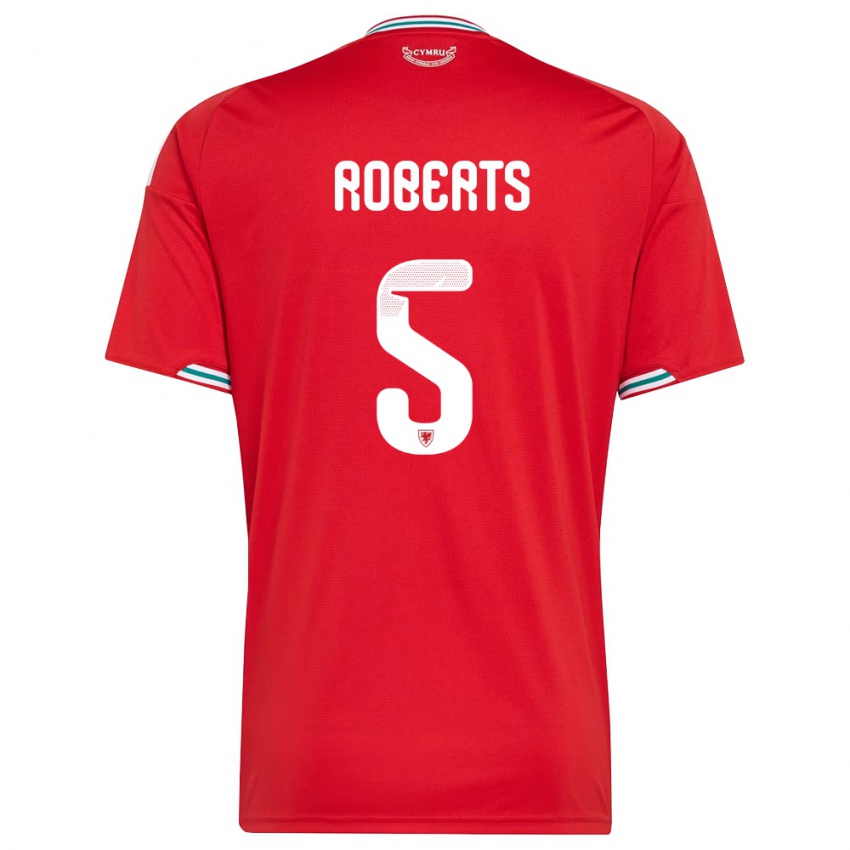 גברים ויילס ריאנון רוברטס #5 אדום לבן ירוק ג'רזי ביתית 26-28 חולצה קצרה