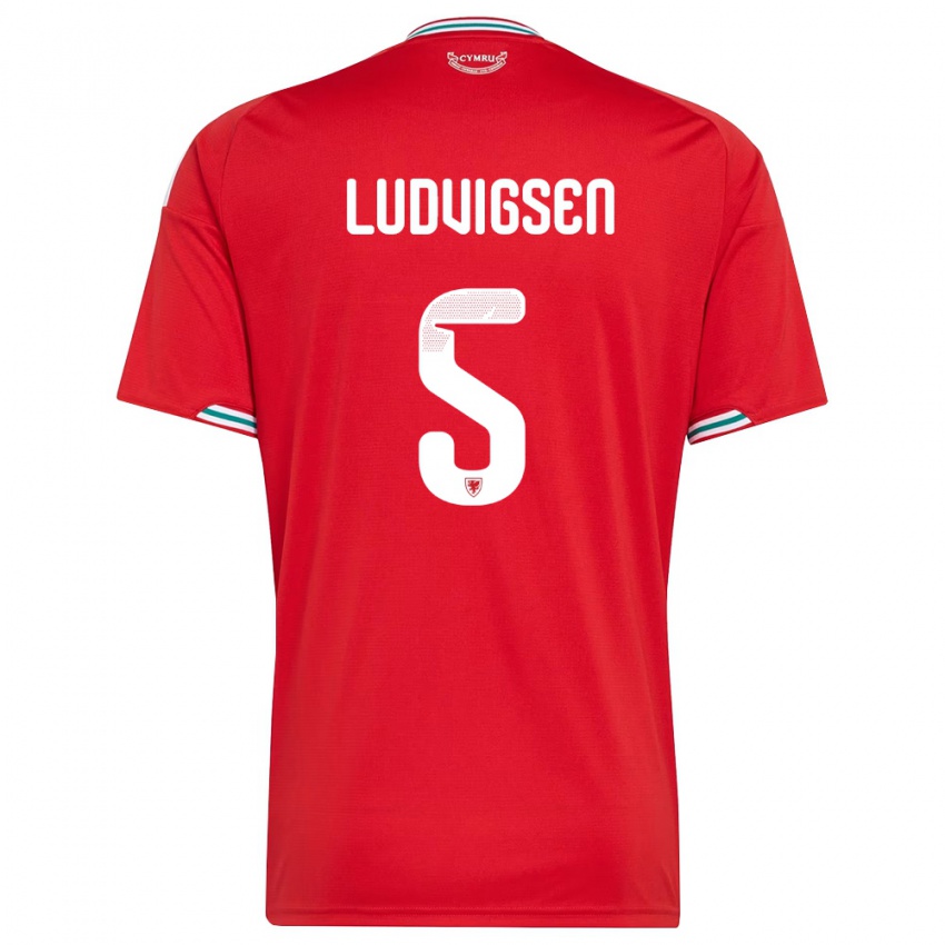 גברים ויילס קאי לודביגסן #5 אדום לבן ירוק ג'רזי ביתית 26-28 חולצה קצרה