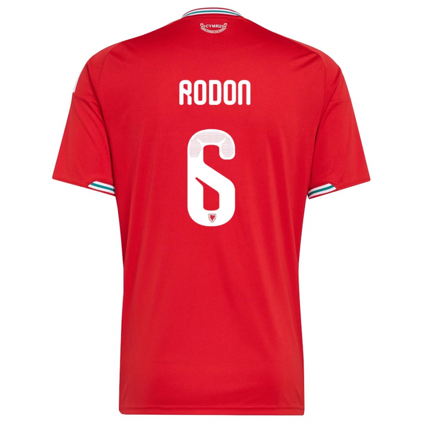 גברים ויילס ג'ו רודון #6 אדום לבן ירוק ג'רזי ביתית 26-28 חולצה קצרה