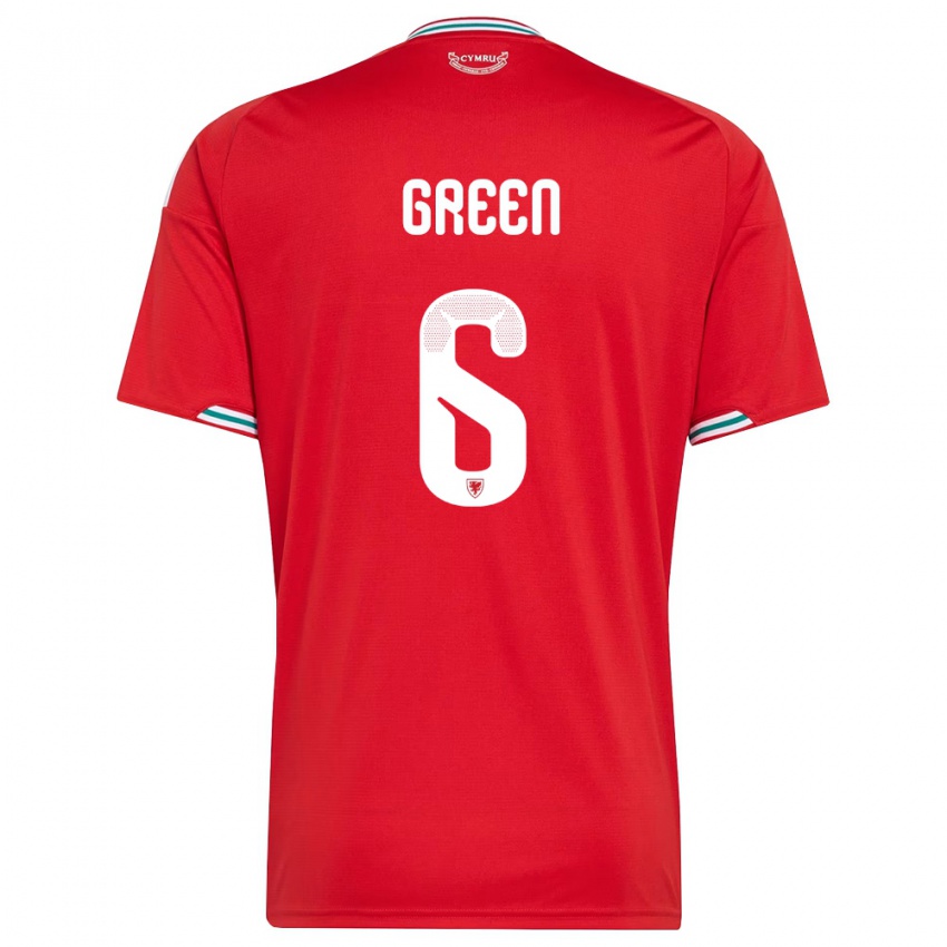 גברים ויילס ג'וזפין גרין #6 אדום לבן ירוק ג'רזי ביתית 26-28 חולצה קצרה