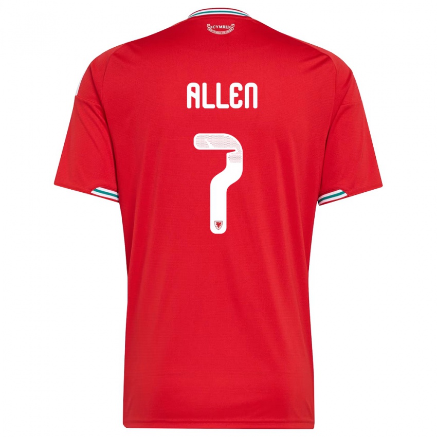 גברים ויילס ג'ו אלן #7 אדום לבן ירוק ג'רזי ביתית 26-28 חולצה קצרה