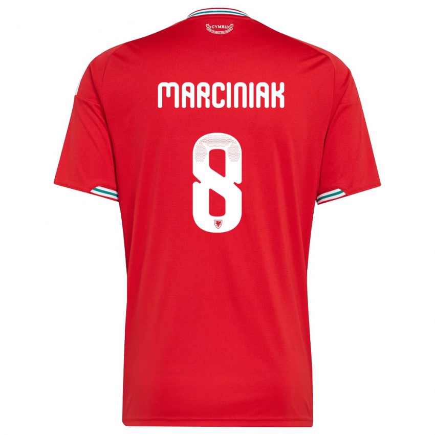 גברים ויילס Alex Marciniak #8 אדום לבן ירוק ג'רזי ביתית 26-28 חולצה קצרה