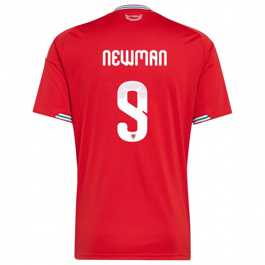גברים ויילס Oli Newman #9 אדום לבן ירוק ג'רזי ביתית 26-28 חולצה קצרה