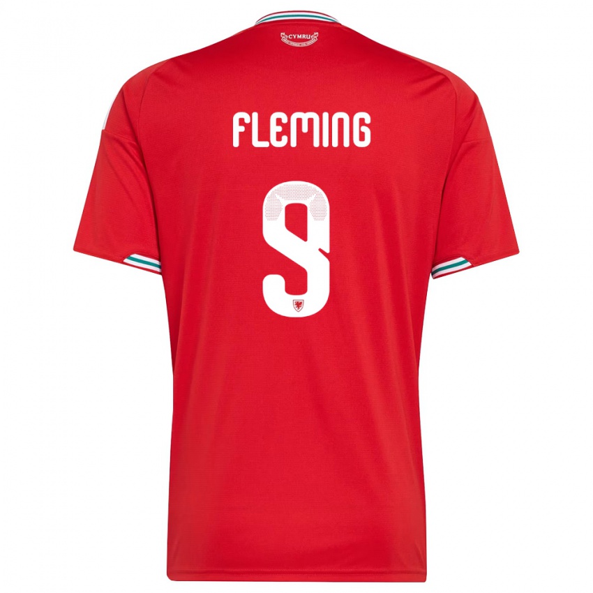 גברים ויילס קול פלמינג #9 אדום לבן ירוק ג'רזי ביתית 26-28 חולצה קצרה