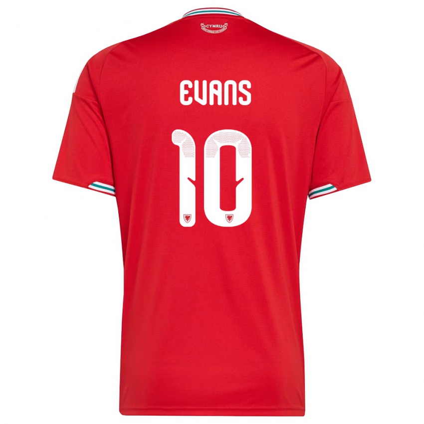 גברים ויילס Grufydd Evans #10 אדום לבן ירוק ג'רזי ביתית 26-28 חולצה קצרה