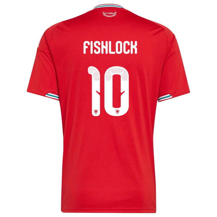 גברים ויילס ג'ס פישלוק #10 אדום לבן ירוק ג'רזי ביתית 26-28 חולצה קצרה