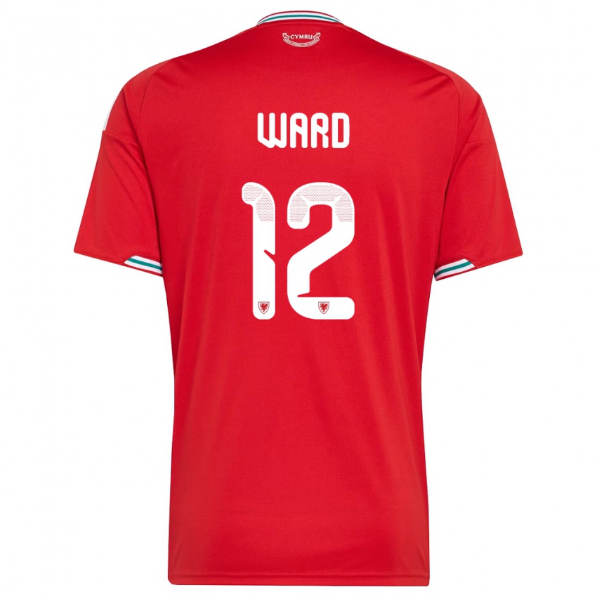 גברים ויילס דני וורד #12 אדום לבן ירוק ג'רזי ביתית 26-28 חולצה קצרה