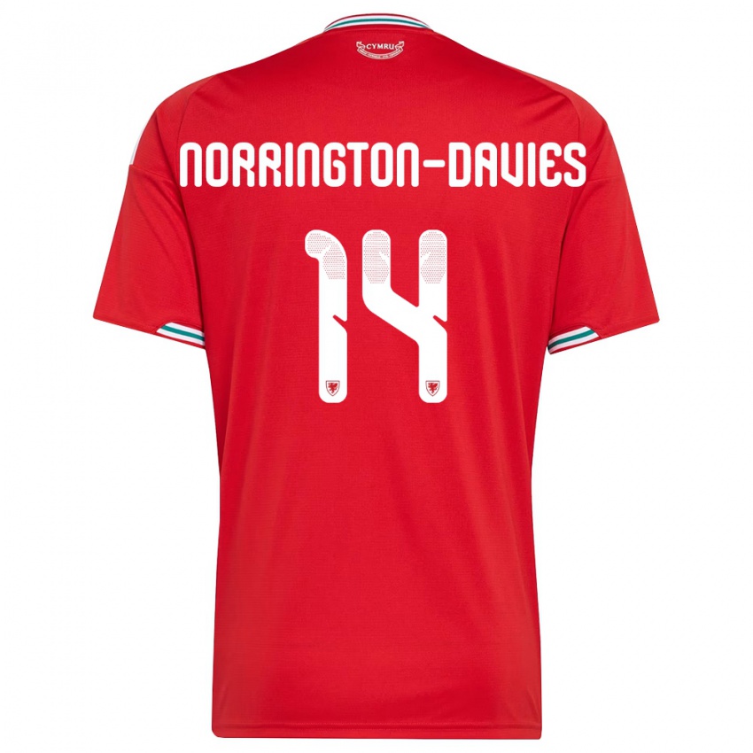 גברים ויילס ריס נורינגטון-דייוויס #14 אדום לבן ירוק ג'רזי ביתית 26-28 חולצה קצרה