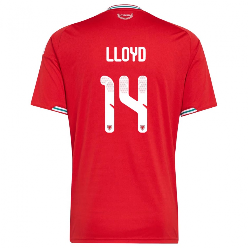 גברים ויילס Oliver Lloyd #14 אדום לבן ירוק ג'רזי ביתית 26-28 חולצה קצרה