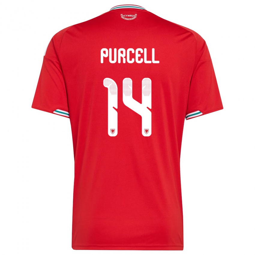 גברים ויילס בנג'מין פרסל #14 אדום לבן ירוק ג'רזי ביתית 26-28 חולצה קצרה