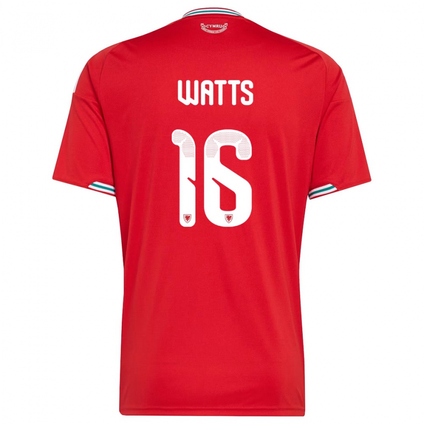 גברים ויילס דניאל ווטס #16 אדום לבן ירוק ג'רזי ביתית 26-28 חולצה קצרה