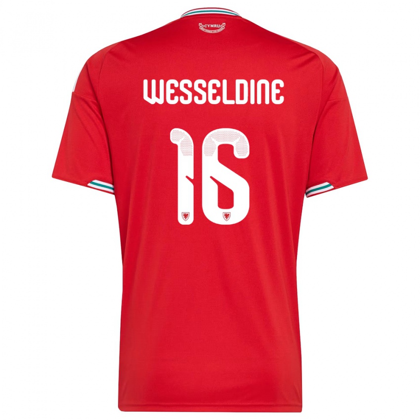 גברים ויילס Charlie Wesseldine #16 אדום לבן ירוק ג'רזי ביתית 26-28 חולצה קצרה