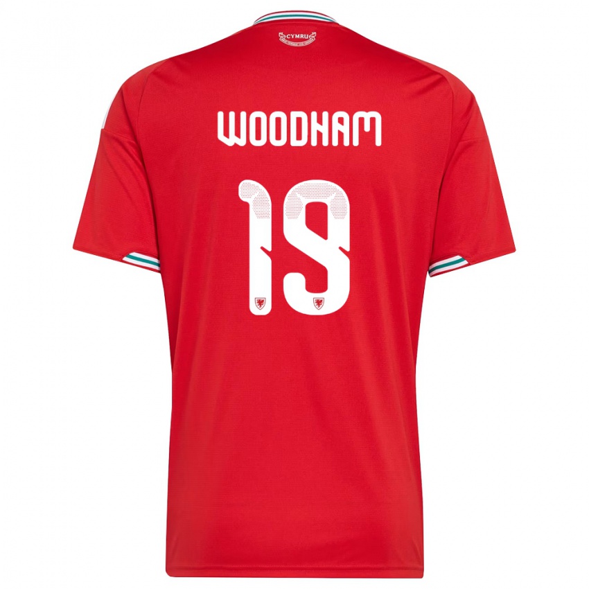 גברים ויילס לילי וודהם #19 אדום לבן ירוק ג'רזי ביתית 26-28 חולצה קצרה