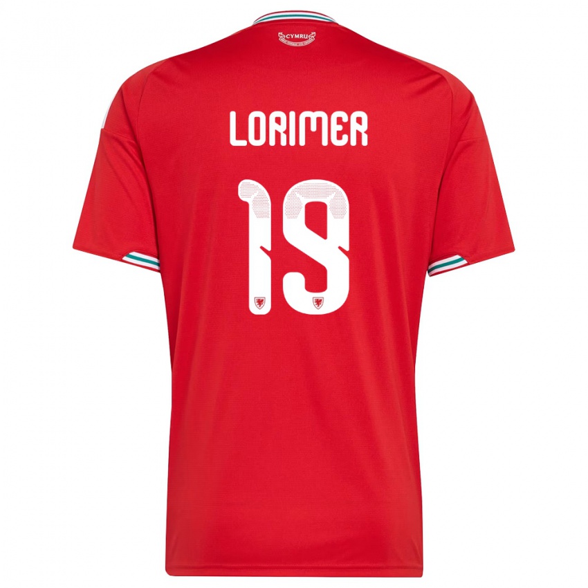 גברים ויילס Archie Lorimer #19 אדום לבן ירוק ג'רזי ביתית 26-28 חולצה קצרה