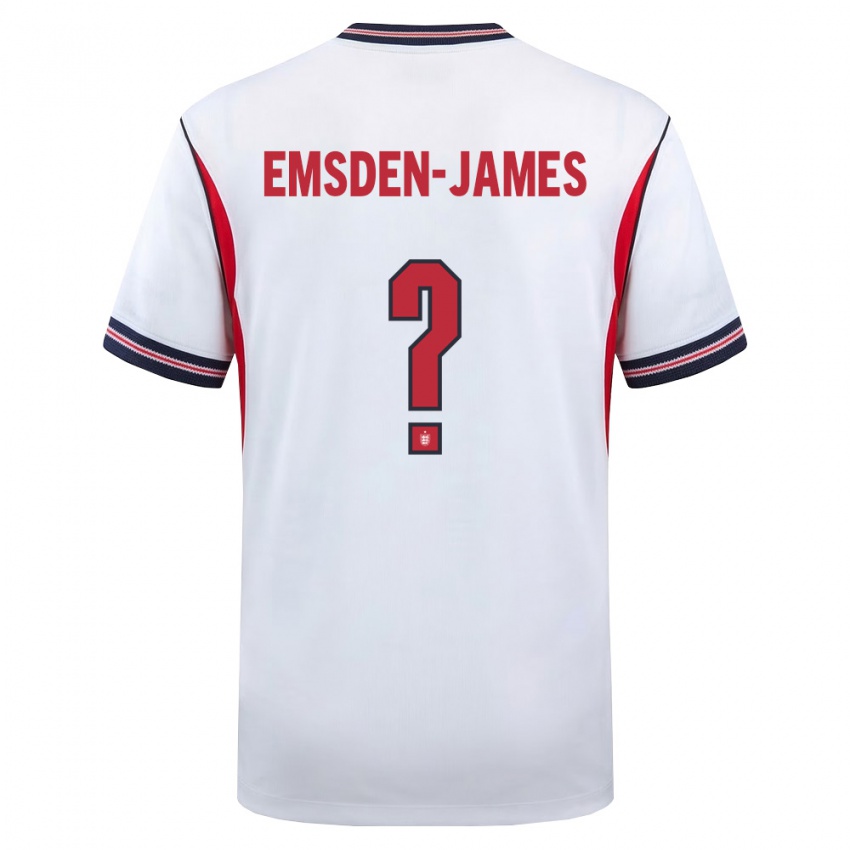 גברים אנגליה Harley Emsden-James #0 לבן כהה אדום ג'רזי ביתית 26-28 חולצה קצרה