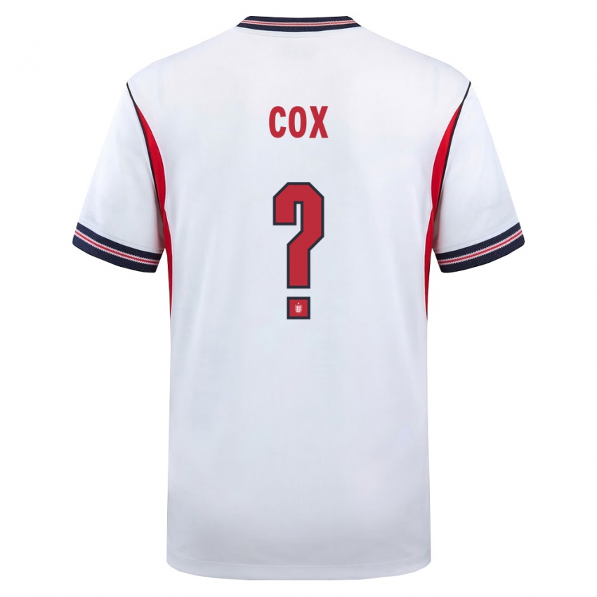 גברים אנגליה Matthew Cox #0 לבן כהה אדום ג'רזי ביתית 26-28 חולצה קצרה