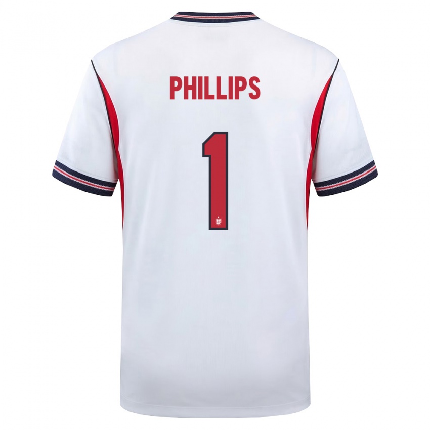 גברים אנגליה Charlie Phillips #1 לבן כהה אדום ג'רזי ביתית 26-28 חולצה קצרה
