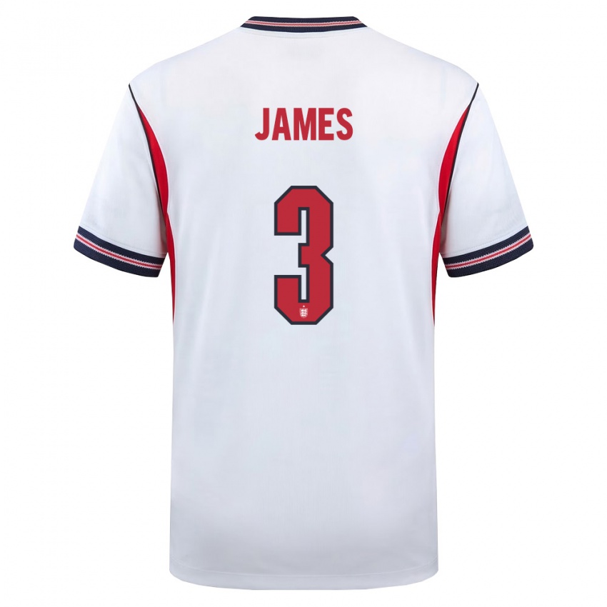 גברים אנגליה ריס ג'יימס #3 לבן כהה אדום ג'רזי ביתית 26-28 חולצה קצרה