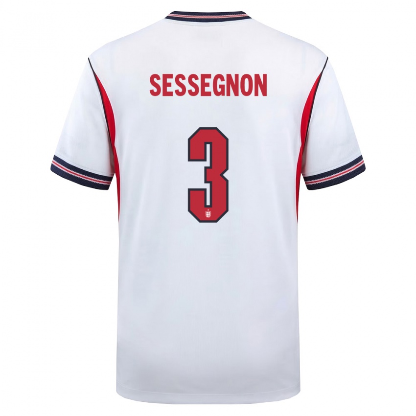 גברים אנגליה ריאן ססניון #3 לבן כהה אדום ג'רזי ביתית 26-28 חולצה קצרה