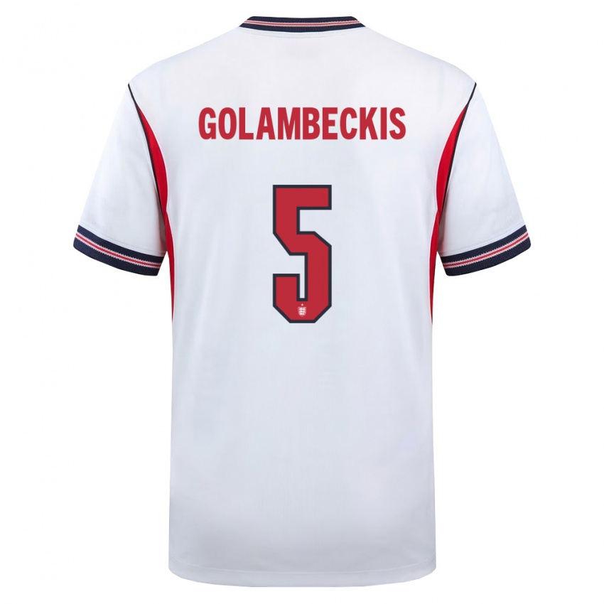 גברים אנגליה Airidas Golambeckis #5 לבן כהה אדום ג'רזי ביתית 26-28 חולצה קצרה