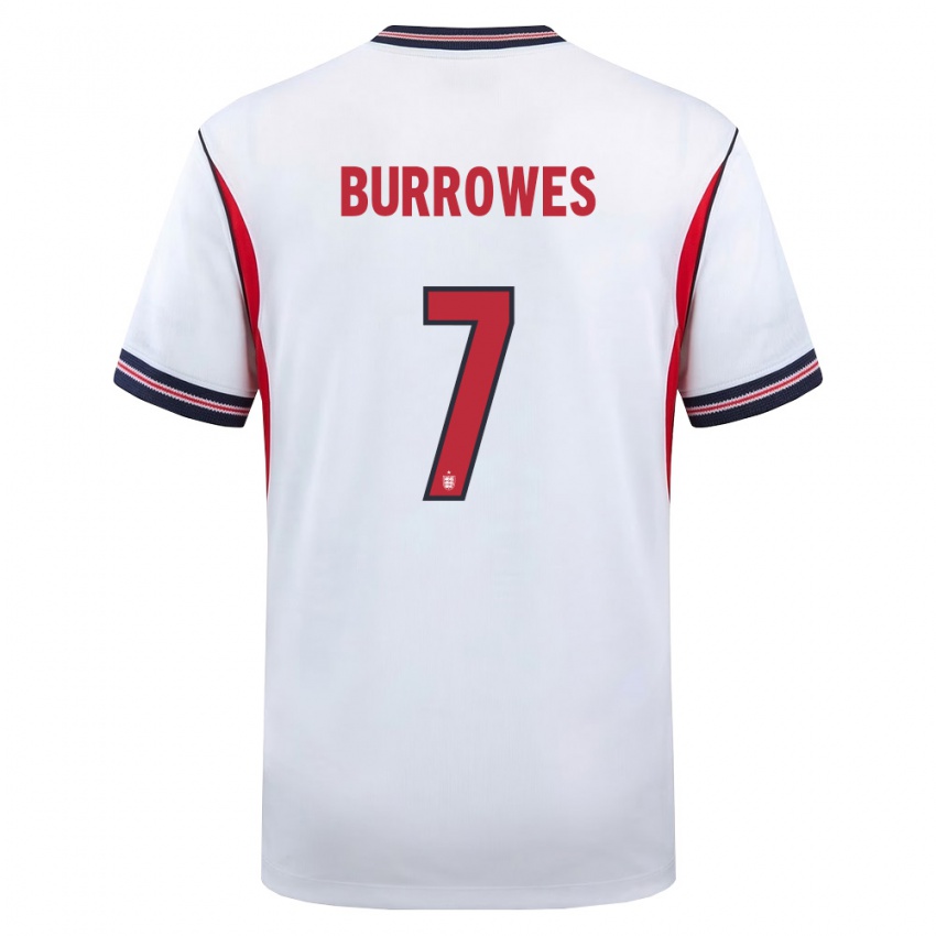 גברים אנגליה Bradley Burrowes #7 לבן כהה אדום ג'רזי ביתית 26-28 חולצה קצרה