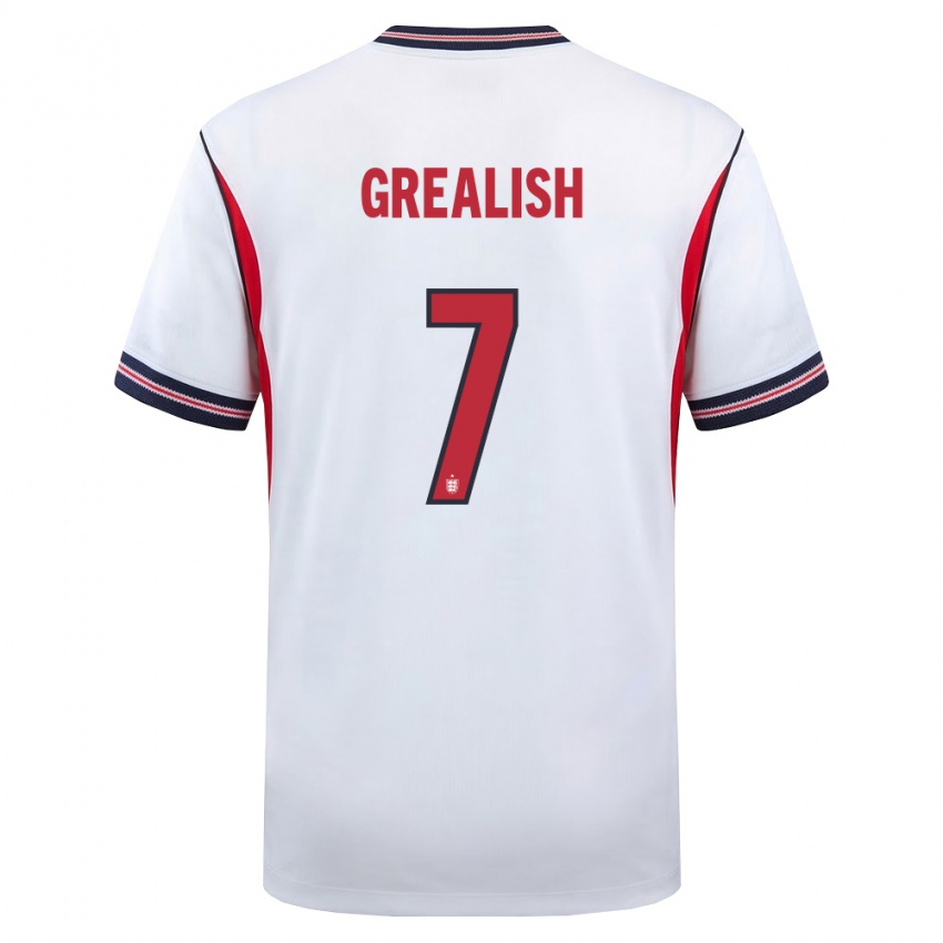גברים אנגליה ג'ק גריליש #7 לבן כהה אדום ג'רזי ביתית 26-28 חולצה קצרה