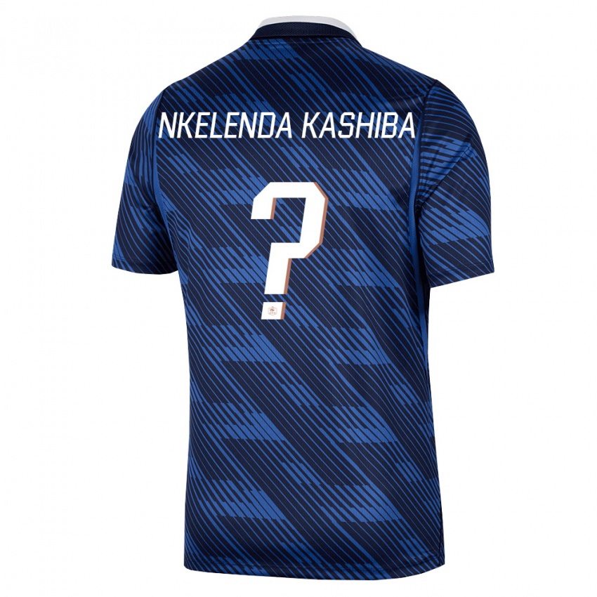 גברים צרפת Jason Nkelenda Kashiba #0 כהה כחול לבן ג'רזי ביתית 26-28 חולצה קצרה