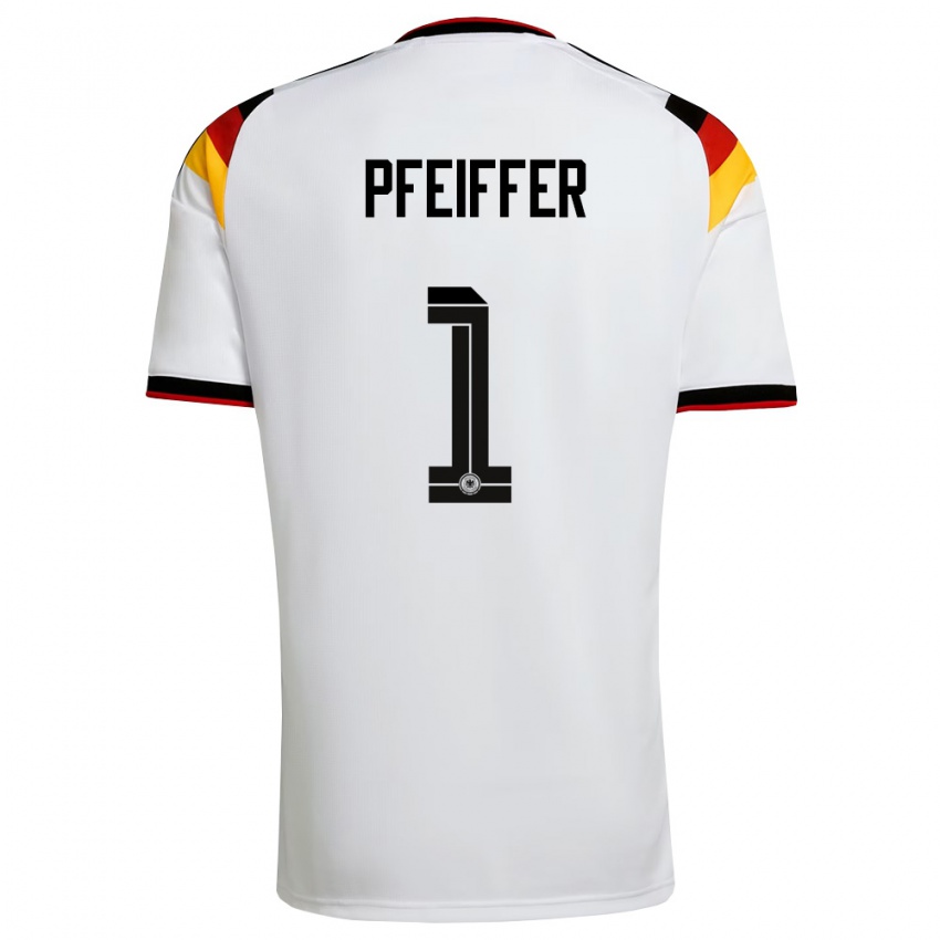 גברים גרמניה Tim Pfeiffer #1 לבן שחור אדום ג'רזי ביתית 26-28 חולצה קצרה