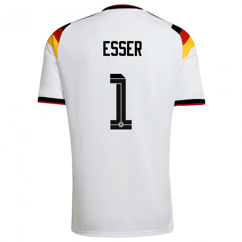 גברים גרמניה Jacob Esser #1 לבן שחור אדום ג'רזי ביתית 26-28 חולצה קצרה