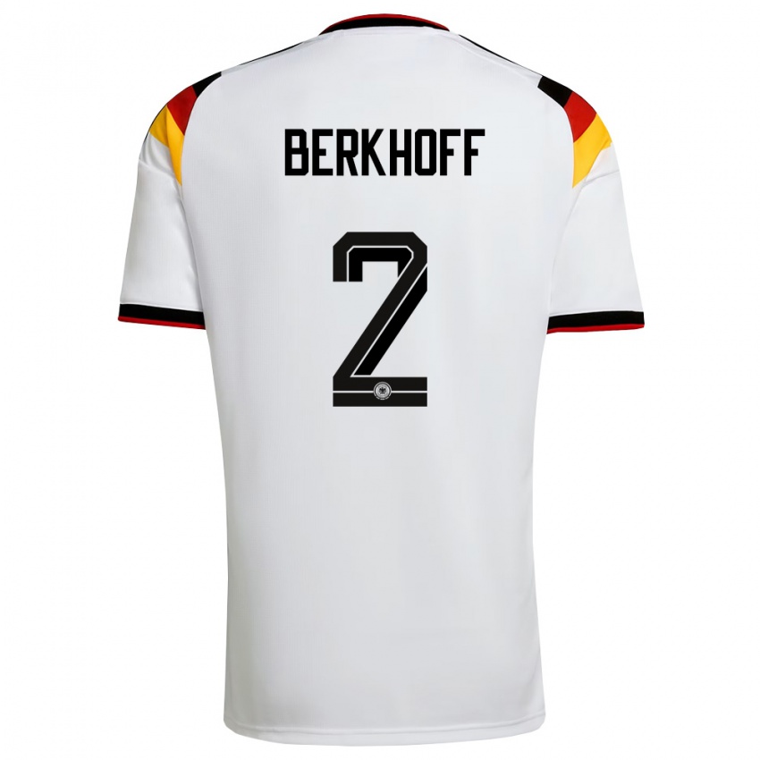 גברים גרמניה Jonas Berkhoff #2 לבן שחור אדום ג'רזי ביתית 26-28 חולצה קצרה