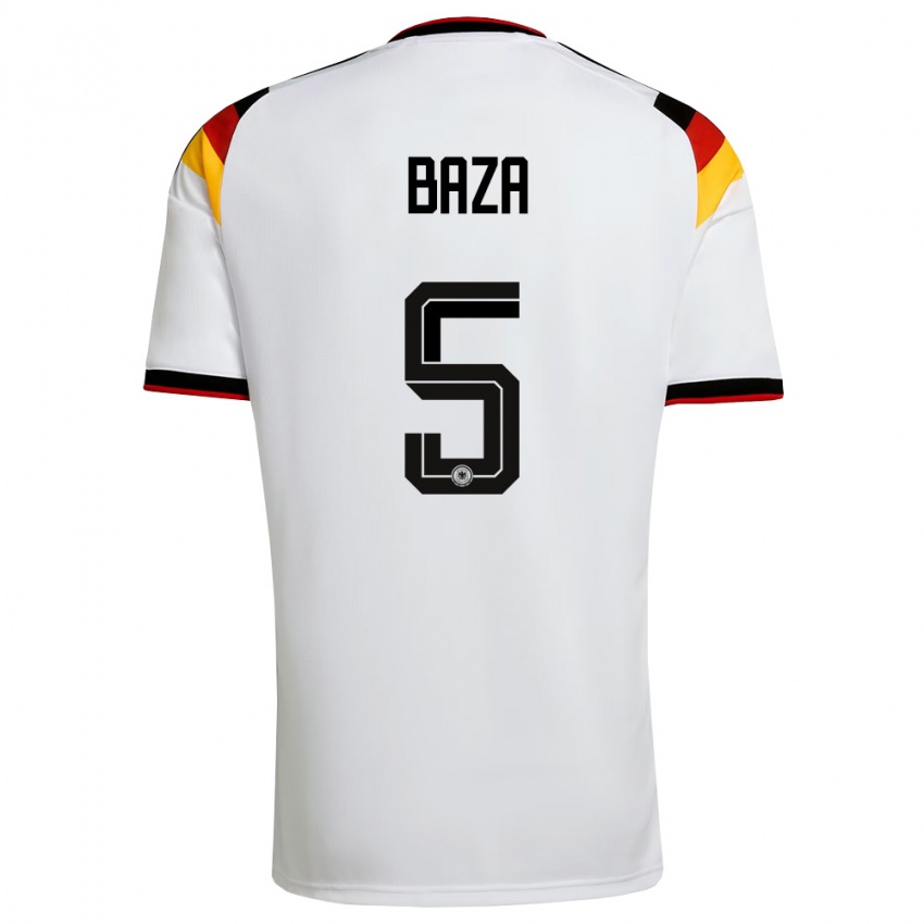 גברים גרמניה Mikael Baza #5 לבן שחור אדום ג'רזי ביתית 26-28 חולצה קצרה