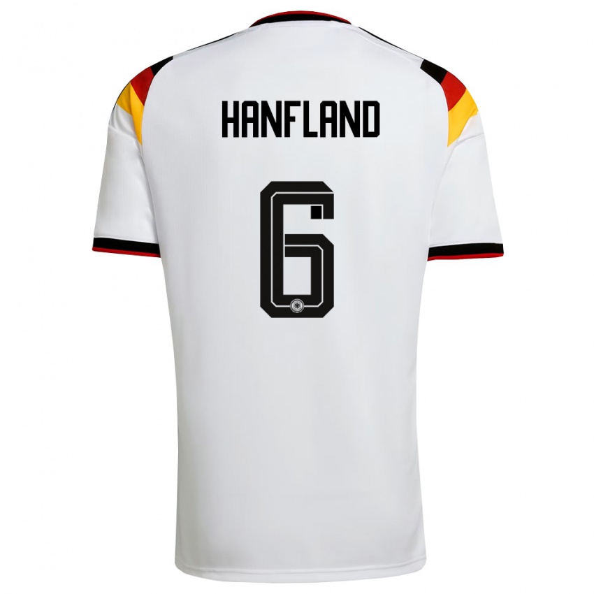 גברים גרמניה Paul Hanfland #6 לבן שחור אדום ג'רזי ביתית 26-28 חולצה קצרה