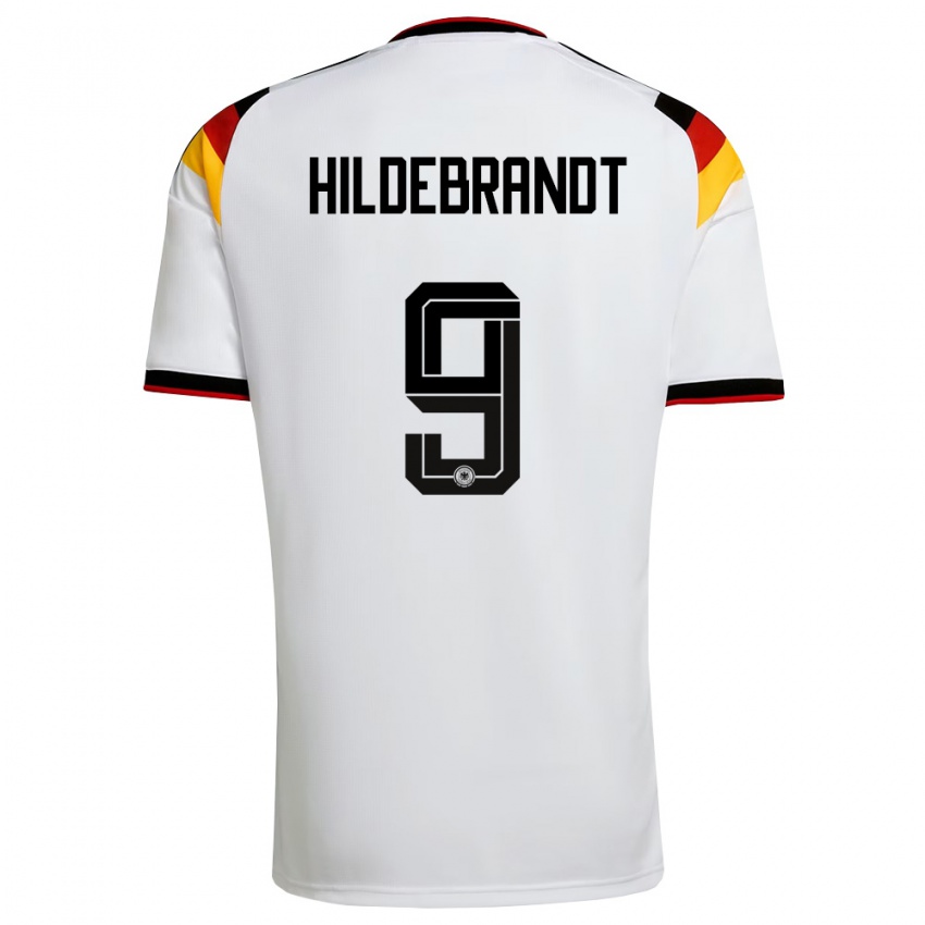 גברים גרמניה Niklas Hildebrandt #9 לבן שחור אדום ג'רזי ביתית 26-28 חולצה קצרה