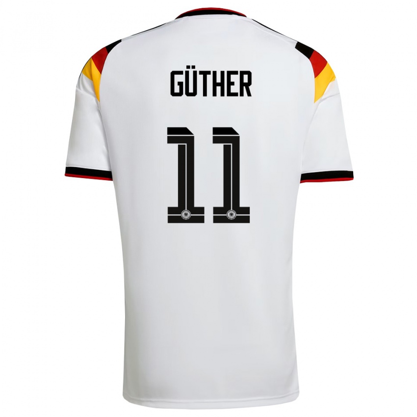 גברים גרמניה Linus Güther #11 לבן שחור אדום ג'רזי ביתית 26-28 חולצה קצרה