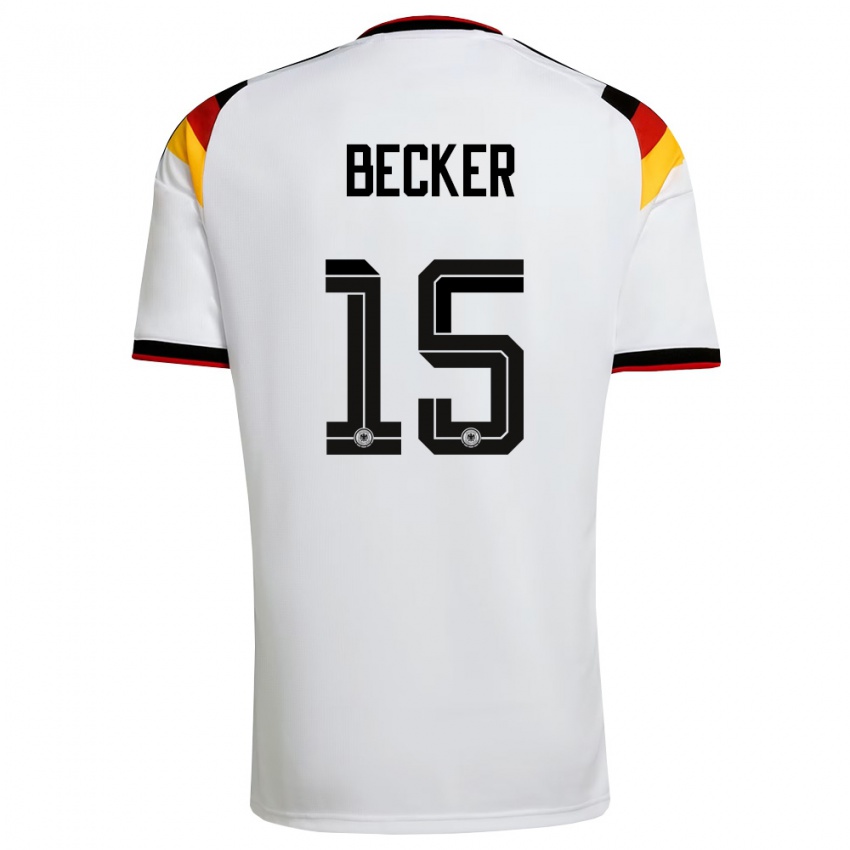 גברים גרמניה Jesper Becker #15 לבן שחור אדום ג'רזי ביתית 26-28 חולצה קצרה