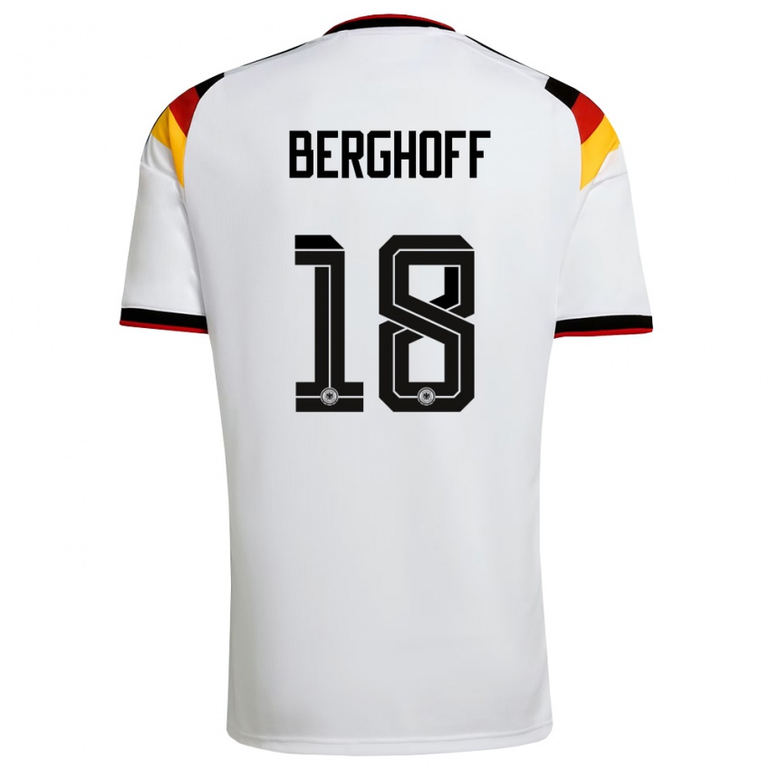 גברים גרמניה Jonah Berghoff #18 לבן שחור אדום ג'רזי ביתית 26-28 חולצה קצרה