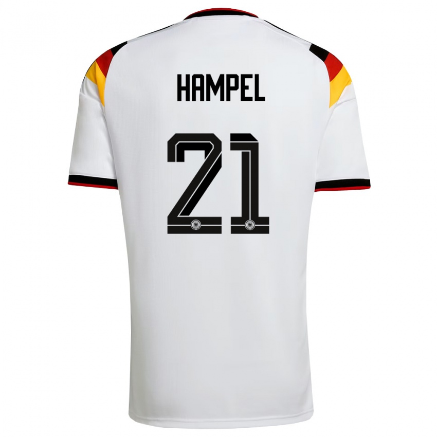גברים גרמניה Luca Hampel #21 לבן שחור אדום ג'רזי ביתית 26-28 חולצה קצרה