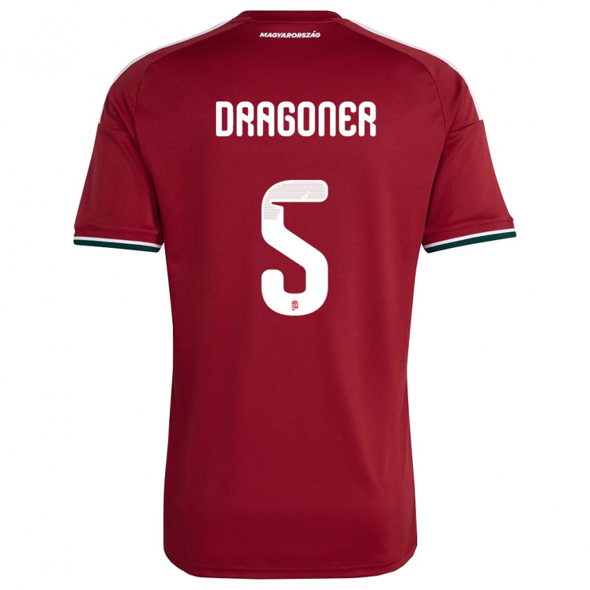 גברים הונגריה Áron Dragóner #5 אדום ירוק לבן ג'רזי ביתית 26-28 חולצה קצרה