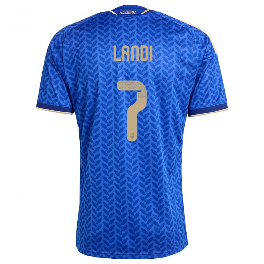 גברים איטליה Jacopo Landi #7 כחול כהה זהב ג'רזי ביתית 26-28 חולצה קצרה