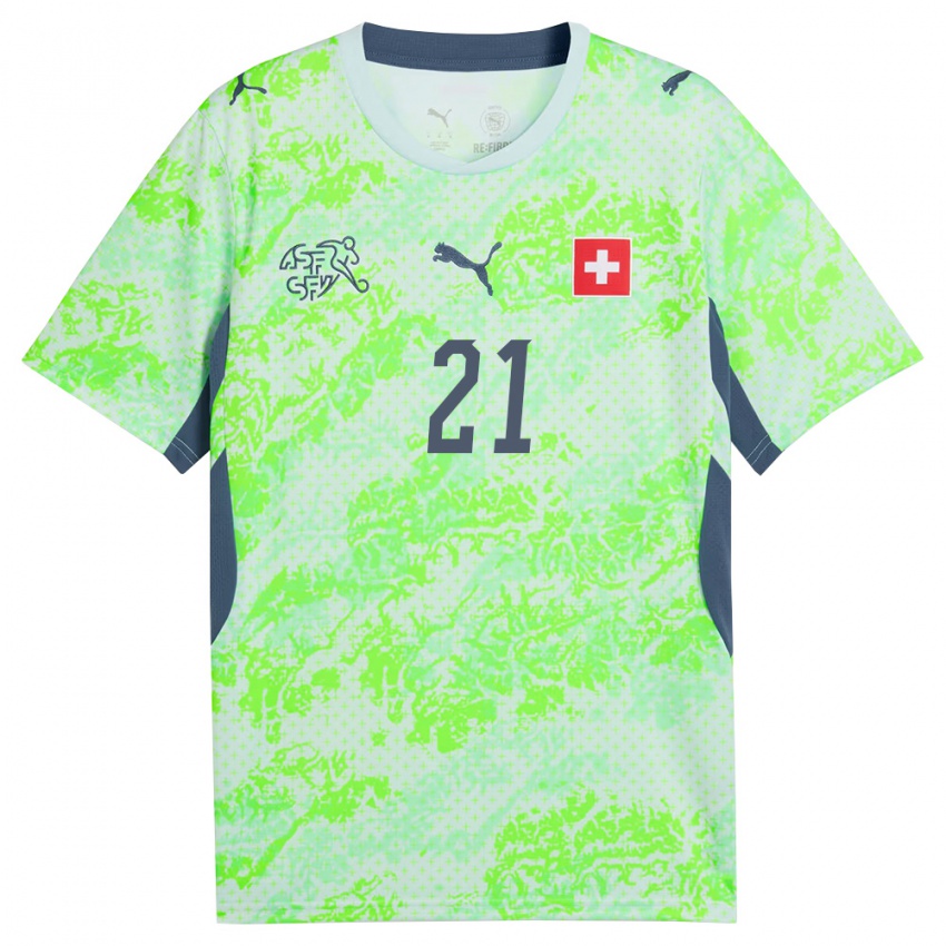 גברים שווייץ ג'ונאס אומלין #21 ירוק כהה הרחק ג'רזי 26-28 חולצה קצרה