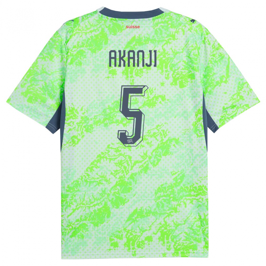 גברים שווייץ מנואל אקנג'י #5 ירוק כהה הרחק ג'רזי 26-28 חולצה קצרה