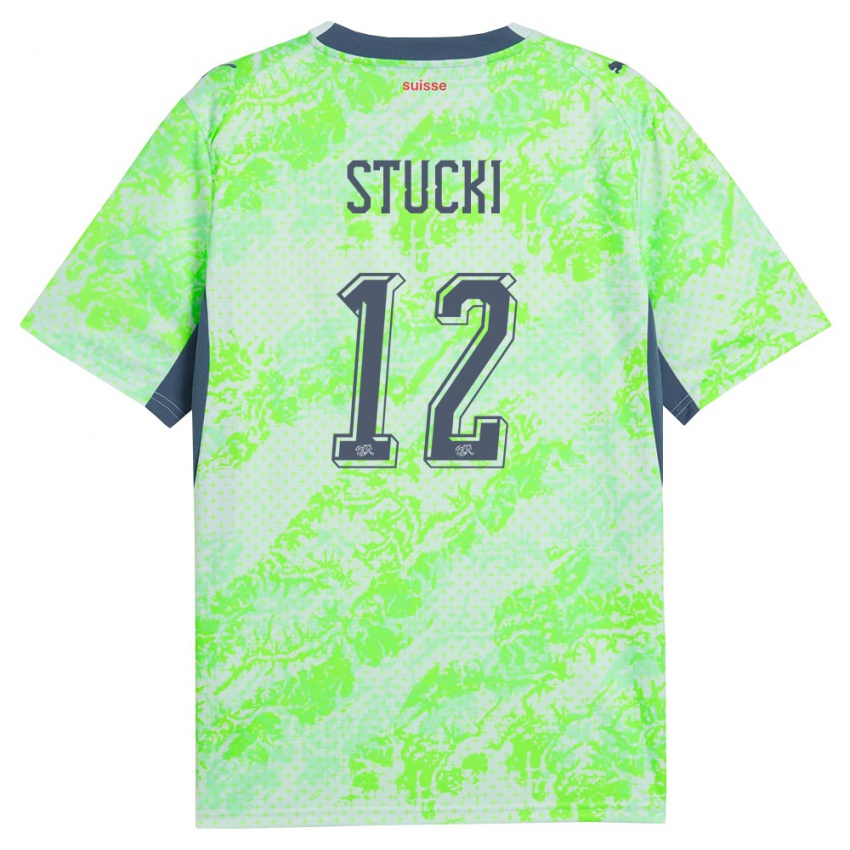 גברים שווייץ Jayden Stucki #12 ירוק כהה הרחק ג'רזי 26-28 חולצה קצרה