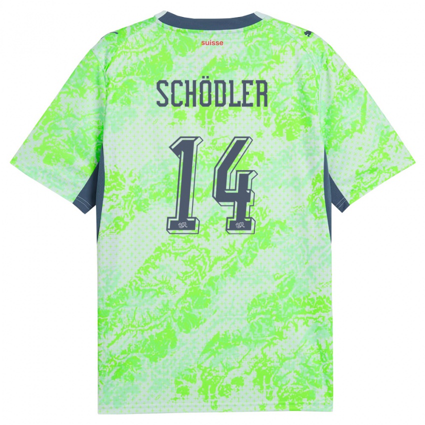 גברים שווייץ Leandro Schödler #14 ירוק כהה הרחק ג'רזי 26-28 חולצה קצרה