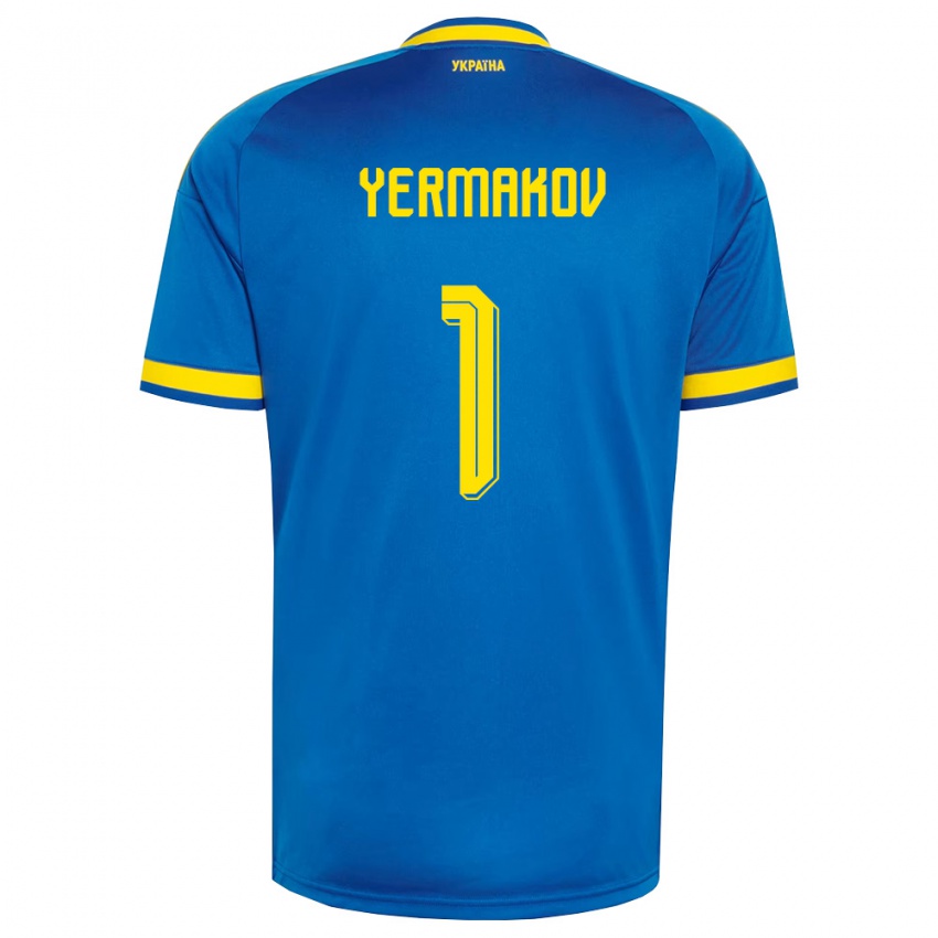 גברים אוקראינה Georgiy Yermakov #1 כחול צהוב כהה הרחק ג'רזי 26-28 חולצה קצרה
