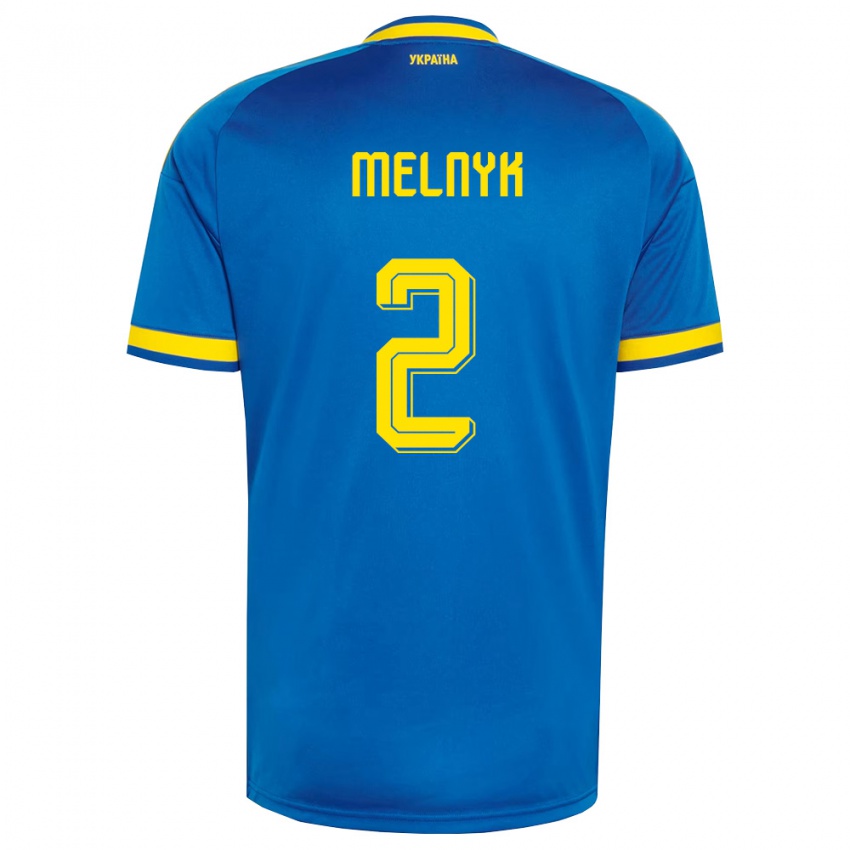 גברים אוקראינה Mykyta Melnyk #2 כחול צהוב כהה הרחק ג'רזי 26-28 חולצה קצרה