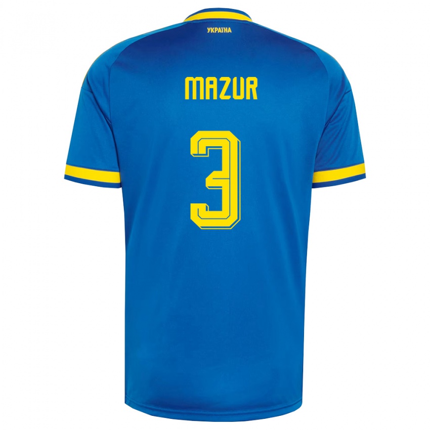 גברים אוקראינה Artem Mazur #3 כחול צהוב כהה הרחק ג'רזי 26-28 חולצה קצרה