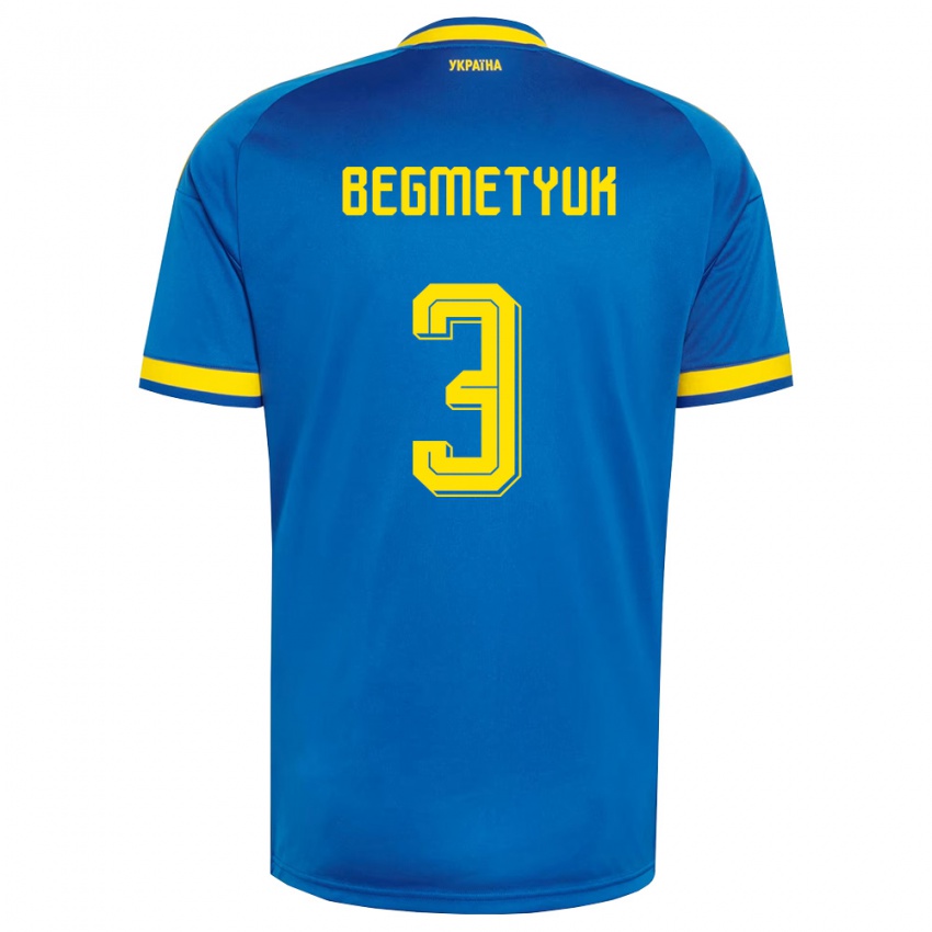 גברים אוקראינה Bogdan Begmetyuk #3 כחול צהוב כהה הרחק ג'רזי 26-28 חולצה קצרה