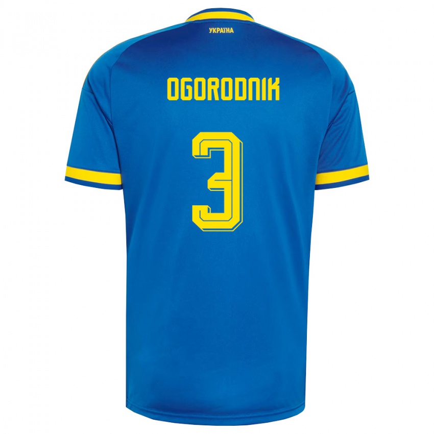 גברים אוקראינה Danylo Ogorodnik #3 כחול צהוב כהה הרחק ג'רזי 26-28 חולצה קצרה