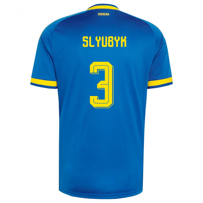 גברים אוקראינה Bogdan Slyubyk #3 כחול צהוב כהה הרחק ג'רזי 26-28 חולצה קצרה